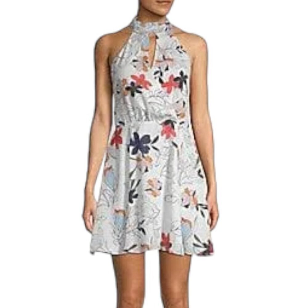 Parker White Floral Halter Smocked Neck Mini Dress